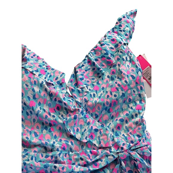 Lilly Pulitzer Delphie One Piece Swimsuit Blue Ibiza Hottie Dottie Ruffle 16 NEW - Picture 7 of 14